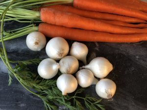 fresh carrots and boiling onions for winter stew